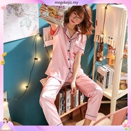 M-5XL Women Sexy Silk Satin Pyjamas Set Short Sleeve Sleepwear Pajamas Suit Buja Tidur