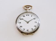 1900S 真品 正800銀質 佚名正琺瑯瓷面手動上鍊機械古董小懷錶(鑲嵌黑色琺瑯瓷錶殼)