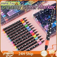 HAHA TOY Glitter Marker Set 24/s 48 Colors Dual-Tip Glitter Marker Pen Set