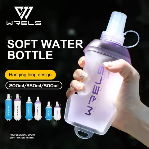WRELS Foldable Silicone Water Bottle Outdoors Traveling Sport Running Cycling Kettle Healthy Soft Ma