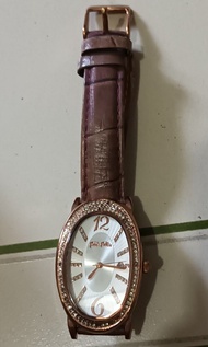 Folli Follie 水晶 橢圓形 真皮 手錶 brown mocca genuine leather watches 真品 正品