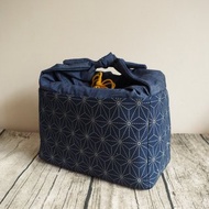 原創手工縫製午餐包便當袋 海軍藍和風六角圖案