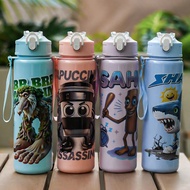 1Pc Tung Tung Tung Sahur 750ml/25.3oz Shanhaijing Series Straw Water Bottle Stickman Mike The Shark 