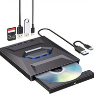 External CD DVD Drive with USB 3.0/2.0/Type-C Ports and SD Card Slot, Portable CD/DVD ROM +/-RW Disk