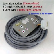 Extension socket Heavy-duty 13a 2 gang plug metal clad switch socket wire 3 core 40/0076 x 15meter