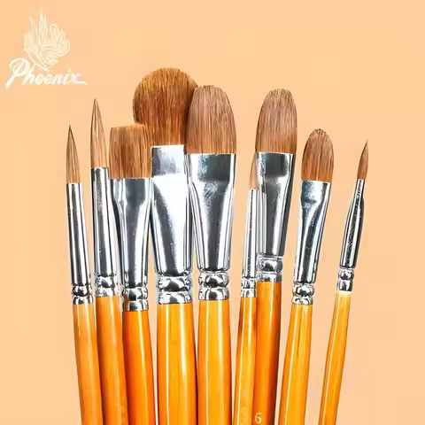 PHOENIX Art Brushes Wolf-Hair Watercolor Brush Set Multiple Brush Tip Types Ideal for Hand-Painting 