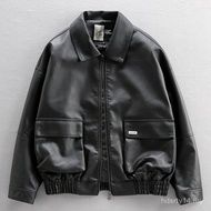 [Clearance] Jaket Kulit Longgar Bergaya Hong Kong Jaket Motosikal Lelaki Gaya Jalanan Kot Kulit PU B