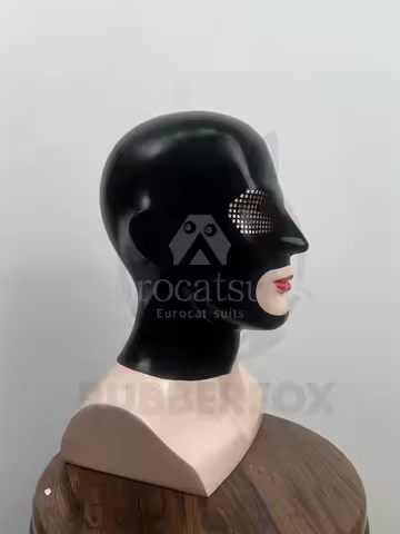 Latex Rubber Hood Fetish Mask for catsuit Play microholes Seamless Fetish open mouth Mask chlorinate