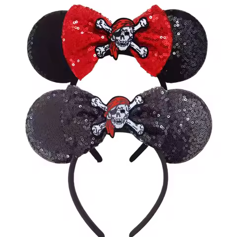 Skull Crossbones Pirate Mickey Mouse Ear Headband Bat Pumpkin Bow Halloween Hairband Festival Party 