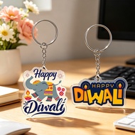 Happy Diwali Acrylic Keychain Cute Elephant & Diya Design Transparent Key Ring Bag Pendant for Diwal