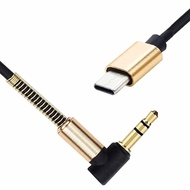 Coiled USB C To 3.5mm Male Spring Cable 90 Degree Car Sound Stereo Cord 180cm