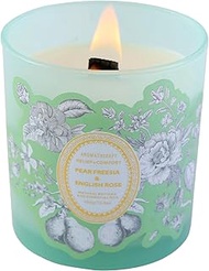 Pear Freesia and English Rose Candle | Soy Wood Wick Candles, 10.6 Oz Big Candles for Home Scented, 
