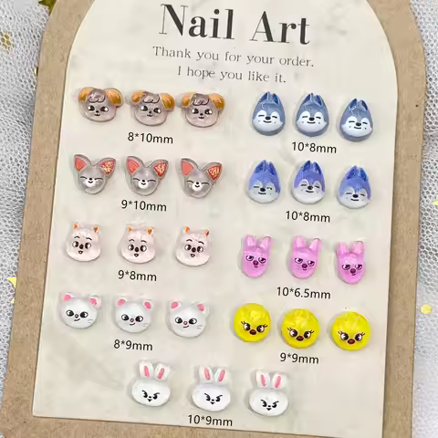 20pcs Mini Cartoon Nail Accessories for Stray Kids SKZoo Cute Fox Puppy Anime Cartoon Resin Drill th