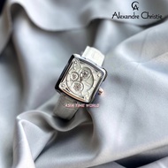 [Original] Alexandre Christie 3030 BFLGRLG Elegance Multifunction Square Women Watch with Grey Dial Grey Genuine Leather
