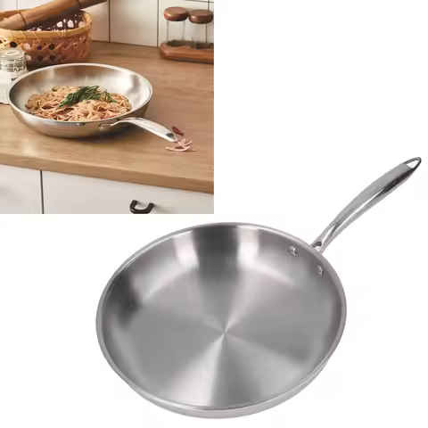 28cm/30cm Frying Pan Thickened 304 Stainless Steel Uncoated 3 Layers Stainless Steel Skillet for Ome