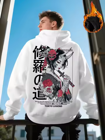 Japan Anime Beauty Samurai Street Sakura Men Women Pullover Hoodie Harajuku Y2K Casual Retro Autumn