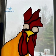Funny Window Corner Decor - Peeping Rooster, Funny Rooster Stained Bird Window Corner Decor, Rooster