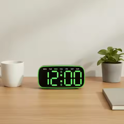 Illuminated Digital Alarm Clock Modern Design Large Display Digital Clock Twin Alarms Ambient Warm B