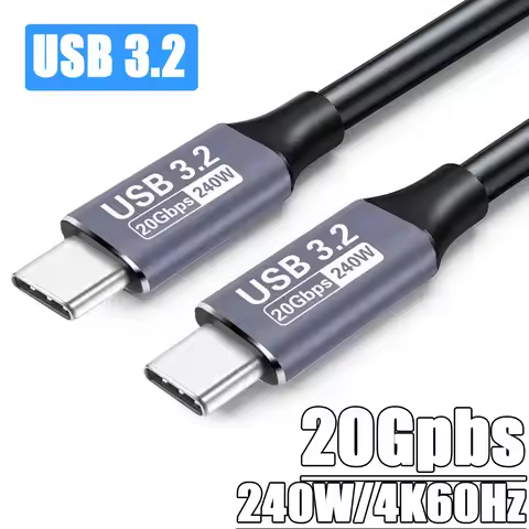 USB 3.2 20Gbps 48V 5A 240W USB C to Type-C 3.2 Gen2 Cable Data Transfer USB C SSD Hard Disk Cable 4K
