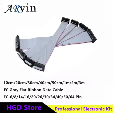 2.54mm Pitch JTAG ISP Download Cable FC-6/8/10/14/16/20/24/40/50/64 Pin Grey Flat Ribbon Data Cable 