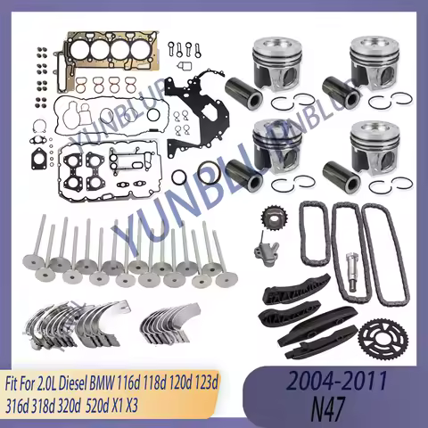 STD Piston & Ring Full Gasket Bearing Set Timing Chain Valve Kit Fit 2.0 L T Diesel N47 N47D20C 04-1