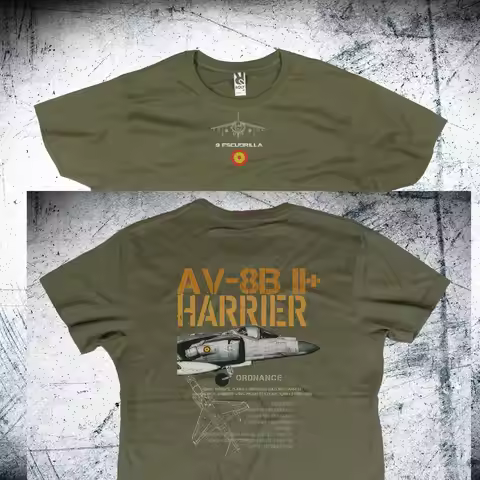 9 Escuadrilla Ordnance. Spanish Air Force AV-8B Harrier Fighter T-Shirt. Premium Cotton Short Sleeve