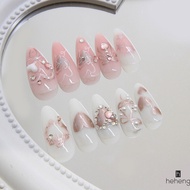 Pink White False Nails with Bowknot Printed Lightweight and Easy to adhere Fake Nail for Shopping Tr