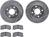 Dynamic Friction Company Rear Brake Rotors Drilled and Slotted Silver with 5000 Advanced Brake Pads 