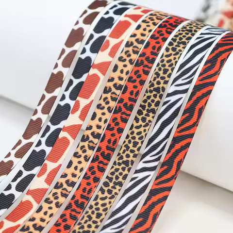 3/8'' 9mm Leopard Zebra Cow Printed Polyester Grosgrain Ribbon Handmade Hairbows Material Band DIY S
