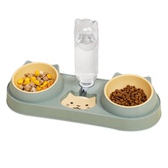 Double Dog Cat Bowls with Water Dispenser Tilted Cat Food Dishes for Pet Easily Detached Wet and Dry Food Bowl