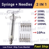 Fiber glass syringe Heavy duty syringe with 1 Dozen assorted needles for pig piglets cow chicken Piggery farm equipment