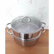 Super Steamer 40 cm 2 Layers Supra Stainless Steel Steamer Pan with Glass Lid