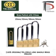 [100% ORIGINAL] TRI-CIRCLE LONG SHACKLE BRASS PADLOCK WITH 3 BRASS KEY 25 / 32 / 38 / 50MM