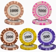 全套100片籌碼連籌碼架透明收納盒鐵芯加重手感皇冠麥穗碼德州撲克碼麻將百家樂大細骰寶游戲幣代幣黏土賭場賭具新年聚會派對100個套裝五面值 Casino Chips 100 Pcs Set Chip R