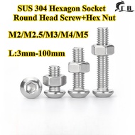 [CB-NLJLS] SUS304, Hexagon Socket Round Head Screw+Hex Nut Two-Piece Set M2/M2.5/M3/M4/M5 Furniture 