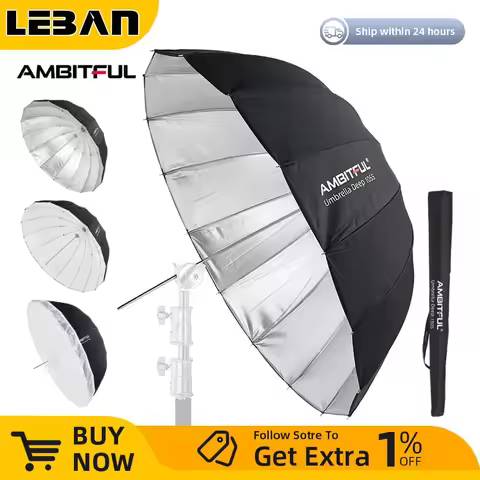 AMBITFUL 105cm 130cm 160cm Deep Parabolic Black Silver White Reflective Umbrella Studio Light Umbrel