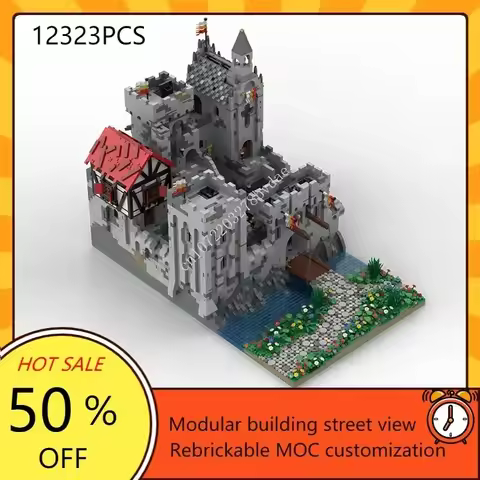12323PCS The Highstone Fortress Medieval Castle Black Falcons Model Custom Puzzle Children Birthday 