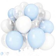 30pcs Light Blue And White Pearl Latex Balloons With Transparent Balloons, Cute And Elegant Party Ba