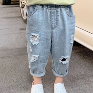boys' pants summer kid's baby hole jeans 2021 new Korean children's clothes children's 9-point pants