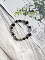 黑曜石 不規則閃靈鑽 黑閃靈鑽 茶晶 黑太陽骨幹 水晶手環 手鏈