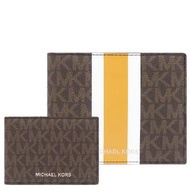 【W小舖】MICHAEL KORS MK 深咖啡色防刮PVC皮革 男夾 短夾 皮夾 錢包 卡片夾~M88302