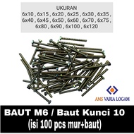 Yellow Hexagon M6 Nut Bolt (10 KEY) - Contents 100 Sets M6 BOLT/ Bolt Nut Nut/ BOLT M6X45 to M6X75