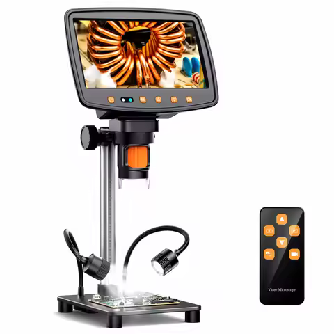 7inch Digital Microscope 1500X Magnification Coin Microscope Soldering Microscope with 10 Lights,PC/