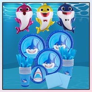 Disposable Marine Animals Shark Theme Party Decoration Supplies Birthday Tableware Set Plate Cup Baby Shower