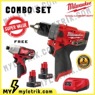 Milwaukee M12 Fuel Combo Set M12 FPD-602C 13MM Percussion Drill W/ 6.0AH + M12 BID-0 1/4" Hex Impact Driver