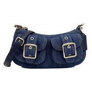 [全新] COACH 雙扣環牛仔肩斜背兩用彎月包(牛仔藍)