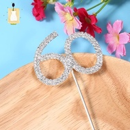 Glitter, Rhinestones, Cake Topper, Silver, 60th, Birthday, Anniversary, Wedding Party, Decoration JP