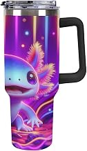 Neon Cute Axolotl 40oz Tumbler with Straw And Lid Purple Cartoon Animal Insulated Stainless Steel Tr