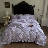 【Super low price】4Pcs French Princess Style Ruffles Bedding Set Double King Queen Size Wedding Bedro