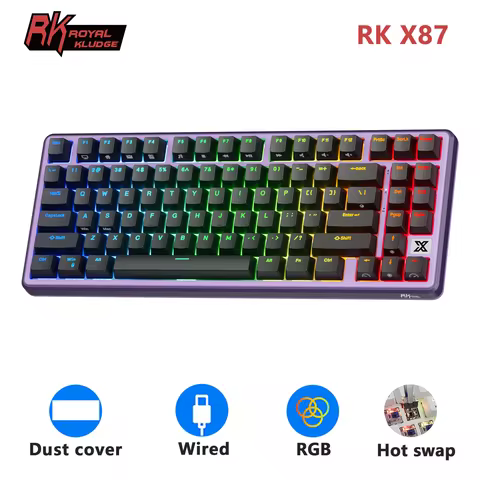 RK Royal Kludge X87 Gasket English Mechanical Keyboard 80% 86 Key PBT Keycaps RGB Backlit Hot-swappa